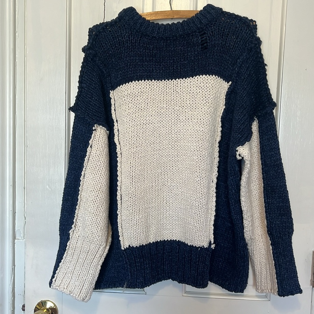 Anthropologie Pilcro Chunky Crew-Neck Sweater medium Blue Motif - Picture 8 of 8